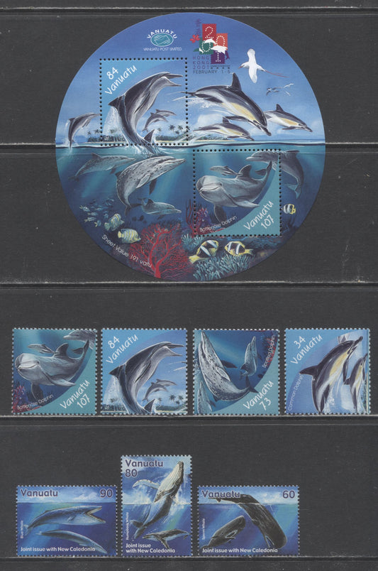 Lot 92 Vanuatu SC#772/787 2000-2001 Dolphins & Whales Issues, 9 VFNH Singles & Souvenir Sheet, Click on Listing to See ALL Pictures, 2017 Scott Cat. $18