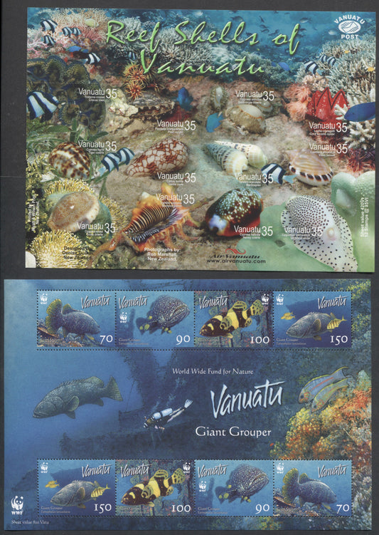 Lot 95 Vanuatu SC#879/908 2006 Reef Shells & WWF Issues, 2 VFNH Souvenir Sheets, Click on Listing to See ALL Pictures, 2017 Scott Cat. $24.5