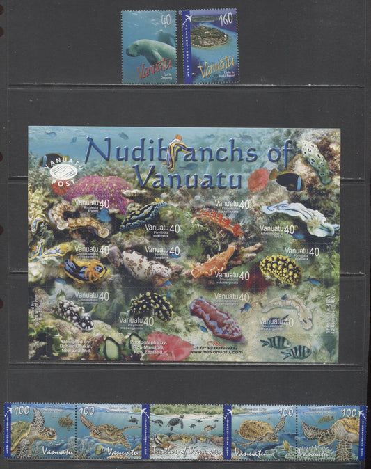 Lot 97 Vanuatu SC#956/1002 2008-2011 Nudibranchs, Tourism & Turtle Issues, 4 VFNH Singles, Strip Of 5 & Souvenir Sheet, Click on Listing to See ALL Pictures, 2017 Scott Cat. $20