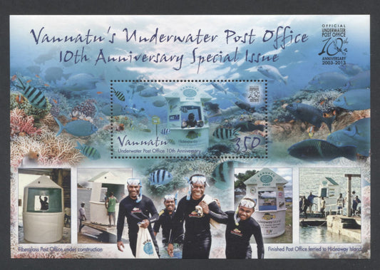 Lot 98 Vanuatu SC#1069 350v Multicolored 2013 10th Anniversary Of Underwater PO Issue, A VFNH Souvenir Sheet, Click on Listing to See ALL Pictures, 2017 Scott Cat. $7.5