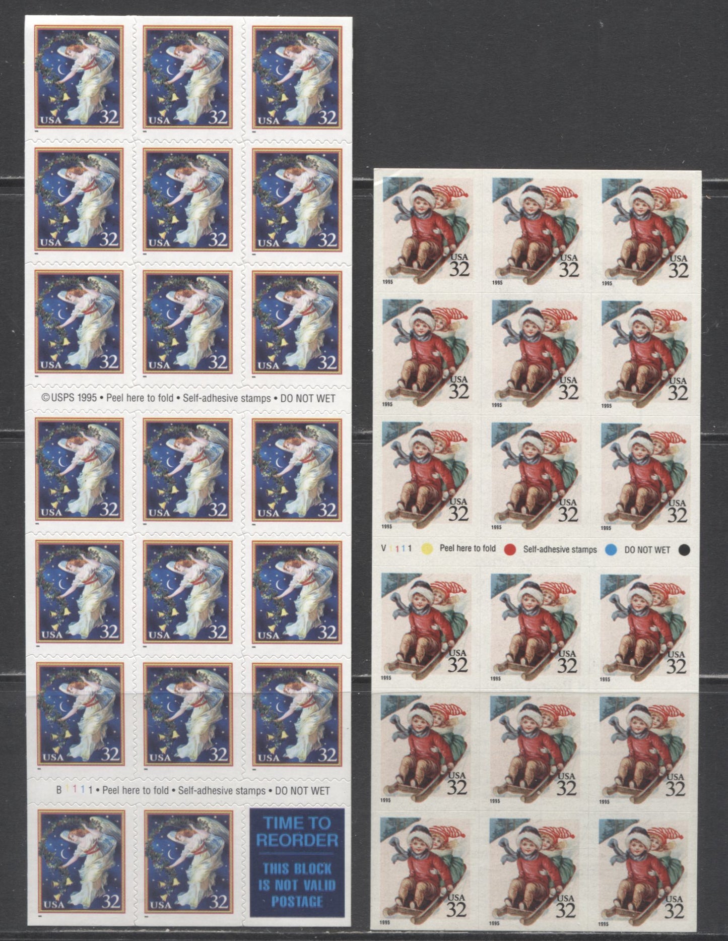 Lot 101 United States SC#3012a-3013a 1995 Christmas Issue, 2 VFNH Blocks Of 18 & Booklet Of 20, Click on Listing to See ALL Pictures, 2017 Scott Cat. $25