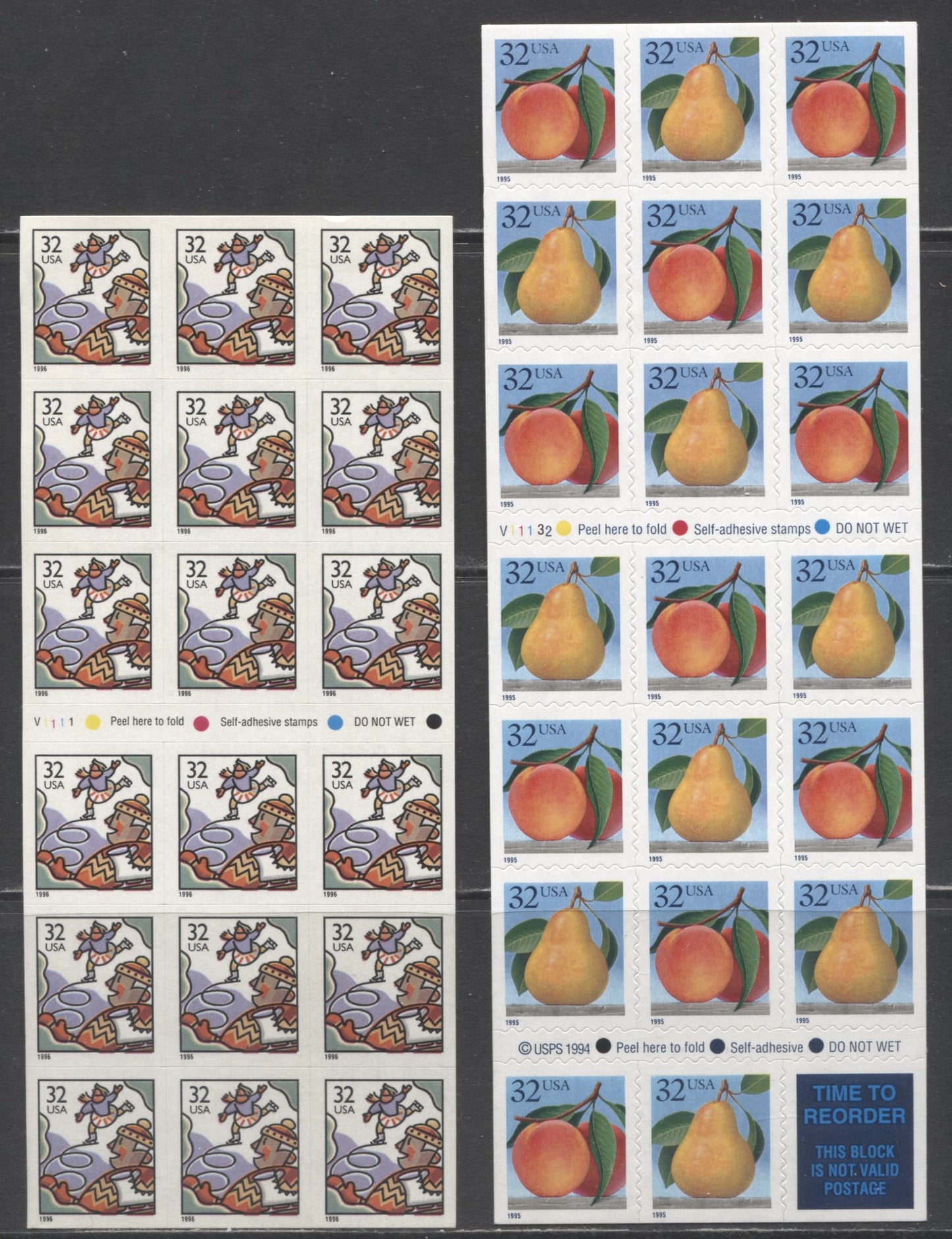 Lot 103 United States SC#2492a/3117a 1993-1996 Fruit & Christmas Issues, 2 VFNH Blocks Of 18 & 20, Click on Listing to See ALL Pictures, 2017 Scott Cat. $25