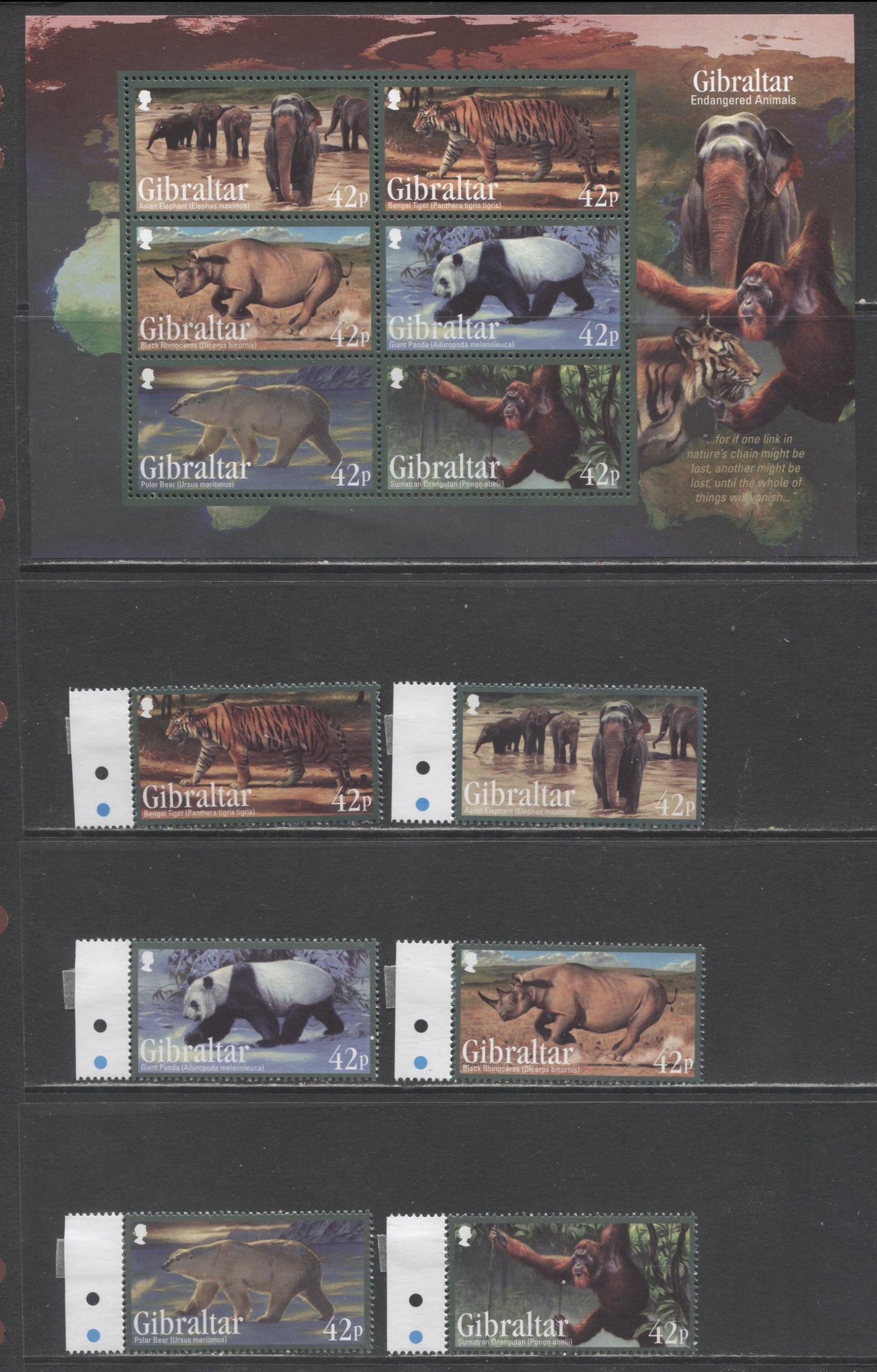 Lot 11 Gibraltar SC#1284-1289a 2011 Wildlife Issue, 7 VFNH Singles & Souvenir Sheet, Click on Listing to See ALL Pictures, 2017 Scott Cat. $20