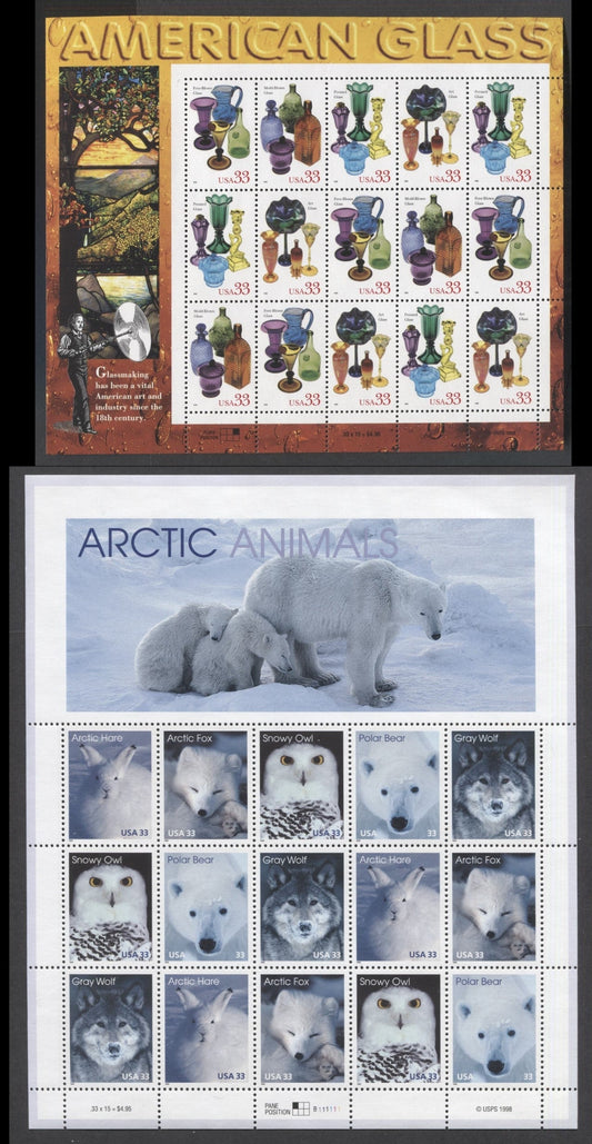 Lot 137 United States SC#3292a/3328a 1999 Arctic Animals - American Glass Issues, 2 VFNH Sheets Of 15, Click on Listing to See ALL Pictures, 2017 Scott Cat. $29.25