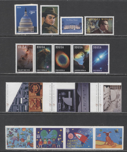 Lot 157 United States SC#3383a/3472 2000 Stampin' The Future/Legends Of Hollywood Issues, 7 VFNH Singles & Strips Of 4 & 5, Click on Listing to See ALL Pictures, 2017 Scott Cat. $18.85