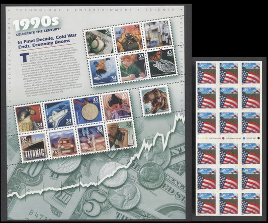 Lot 162 United States SC#3191/3495a 1998-2001 Decades (1990s) - Flag Over Farm Issues, 2 VFNH Pane Of 18 & Sheet Of 15, Click on Listing to See ALL Pictures, 2017 Scott Cat. $28