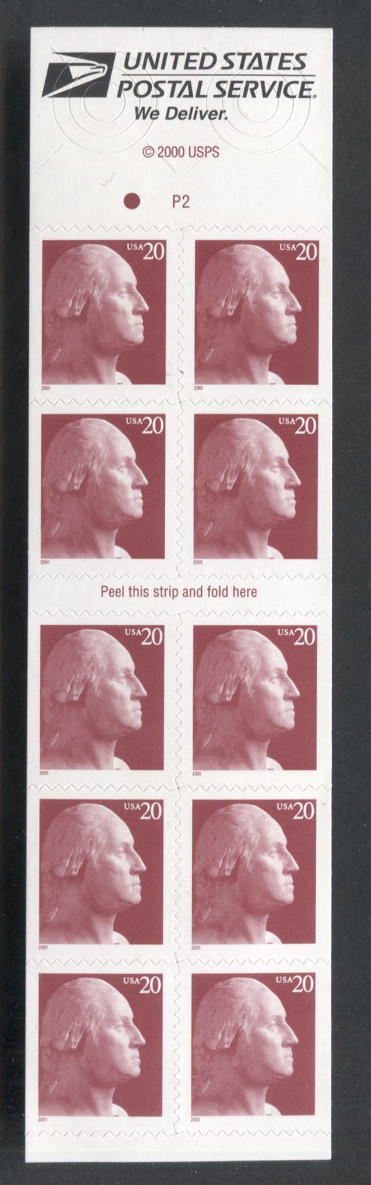 Lot 164 United States SC#3483a-b 20c Dark Carmine 2000 George Washington Issue, Unfolded, A VFNH Booklet Of 10, Click on Listing to See ALL Pictures, 2017 Scott Cat. $32.5