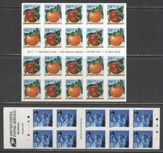 Lot 165 United States SC#3451b-c/3492b 2000 Statue Of Liberty & Fruits Issues, 2 VFNH Booklet Of 210 & Pane Of 20, Click on Listing to See ALL Pictures, 2017 Scott Cat. $22.75