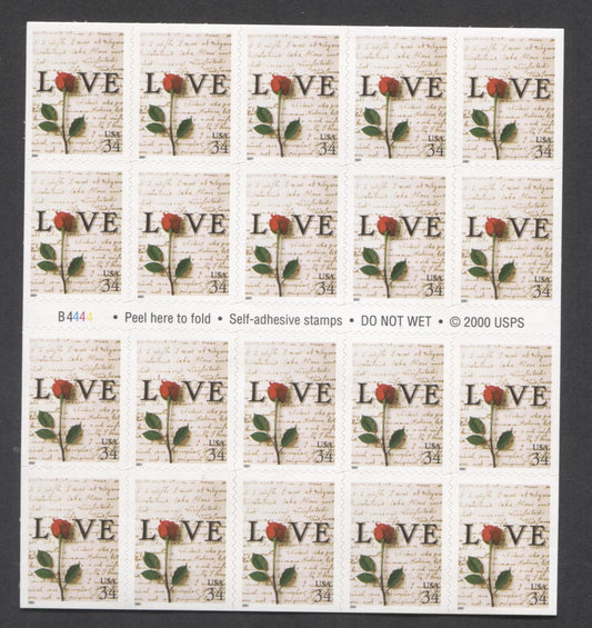 Lot 166 United States SC#3497a 34c Multicolored 2000 Love Issue, A VFNH Booklet Of 20, Click on Listing to See ALL Pictures, 2017 Scott Cat. $18