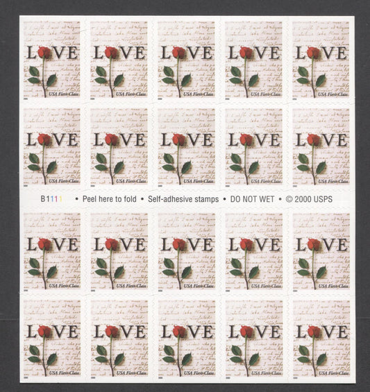 Lot 167 United States SC#3496a First-Class Multicolored 2000 Love Issue, A VFNH Booklet Of 20, 2017 Scott Cat. $18