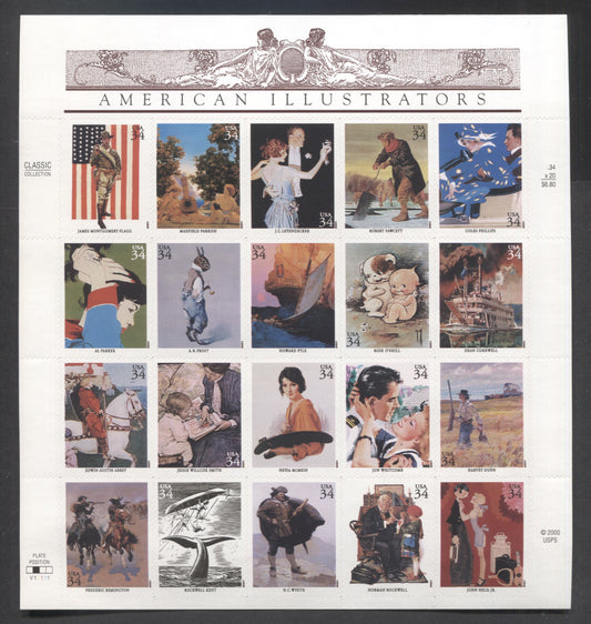 Lot 168 United States SC#3502 34c Multicolored 2001 American Illustrators Issue, A VFNH Sheet Of 20, 2017 Scott Cat. $17.5