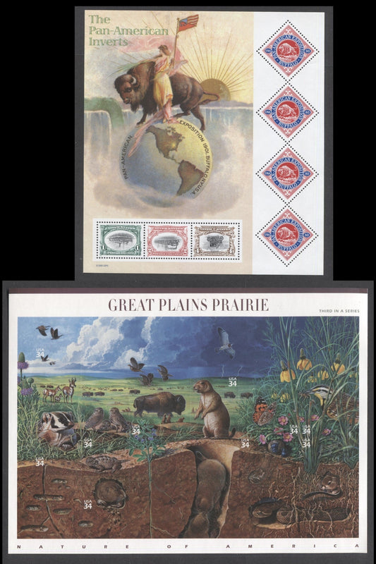 Lot 169 United States SC#3505-3506 2001 Pan-American Exposition Invert Stamp Centenary & Great Plains Prairie Issues, 2 VFNH Sheets Of 10 & 7, Click on Listing to See ALL Pictures, 2017 Scott Cat. $19