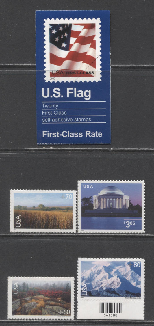 Lot 173 United States SC#3623a/C138 2001-2002 Airmail, Jefferson Memorial & Flag Issues, 5 VFNH Singles & Booklet Of 20, Click on Listing to See ALL Pictures, 2017 Scott Cat. $26.75
