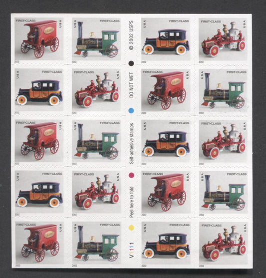 Lot 177 United States SC#3629e First-Class Multicolored 2002 Toys Issue, Unfolded, A VFNH Booklet Of 20, Click on Listing to See ALL Pictures, 2017 Scott Cat. $15