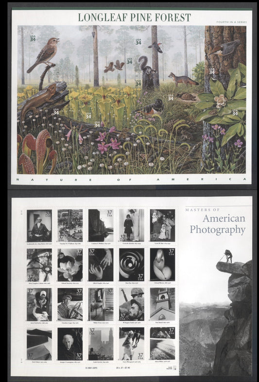 Lot 181 United States SC#3611/3649 2002 Longleaf Pine Forest & Masters Of Photography Issues, 2 VFNH Sheets Of 10 & 20, Click on Listing to See ALL Pictures, 2017 Scott Cat. $27