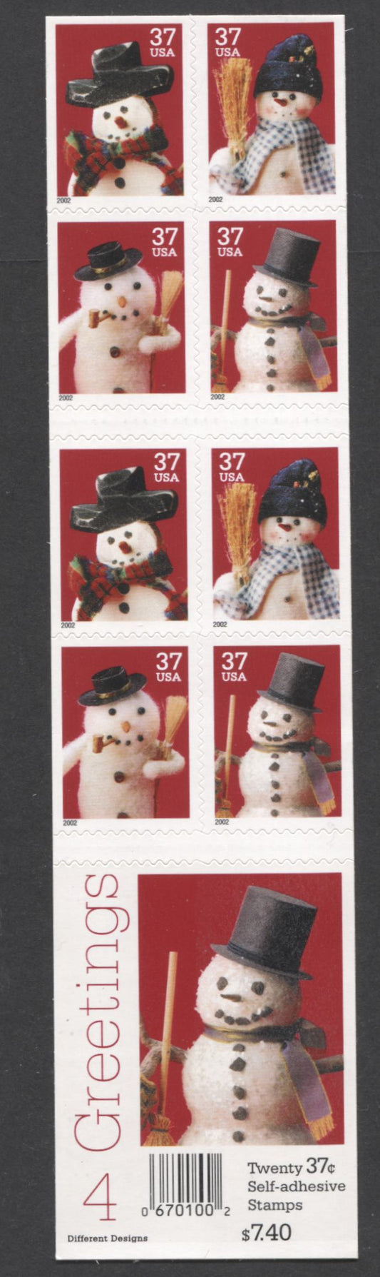 Lot 189 United States SC#3687b 37c Multicolored 2002 Christmas Issue, Double-Sided Booklet, A VFNH Booklet Of 20, Click on Listing to See ALL Pictures, 2017 Scott Cat. $18