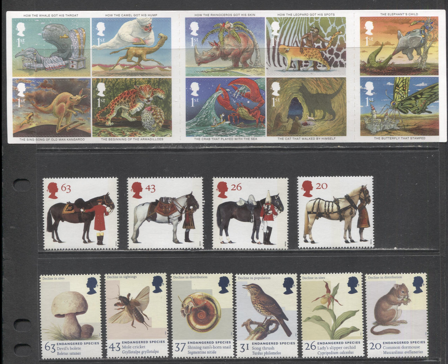 Lot 19 Great Britain SC#1763/2016a 1977-2002 All The Queen's Horses, Endangered Species & Just So Stories Issues, 11 VFNH Singles &Unfolded Booklet OF 10, Click on Listing to See ALL Pictures, 2017 Scott Cat. $26.5
