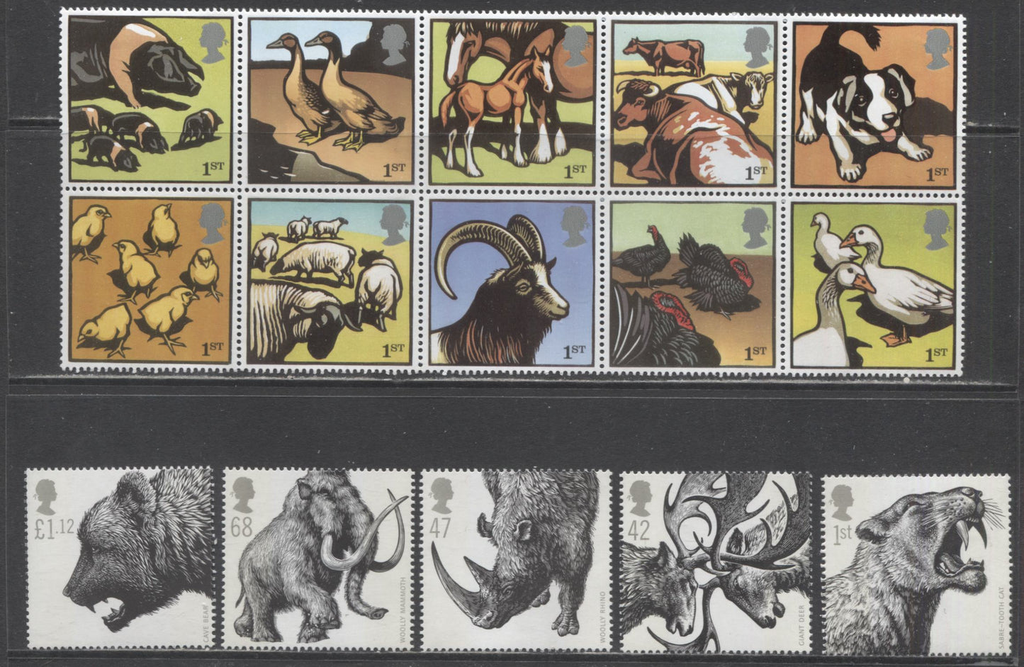 Lot 20 Great Britain SC#2260a/2363 2005-2006 Farm Animals - Ice Age Animals Issues, 6 VFNH Singles & Block Of 10, Click on Listing to See ALL Pictures, 2017 Scott Cat. $23.1