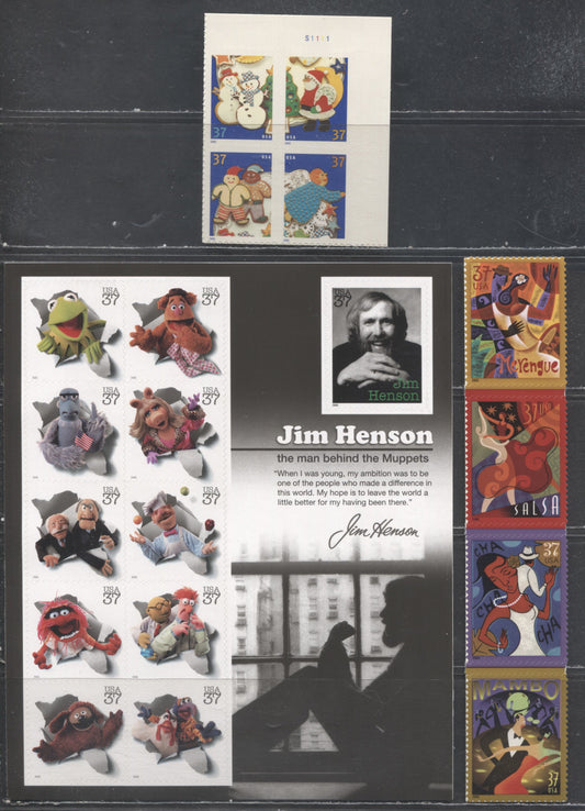 Lot 212 United States SC#3942a/3952a 2005 Lets Dance, Jim Henson & The Muppets & Christmas Issues, 3 VFNH Strip Of 4, Block Of 4 & Sheet Of 10, Click on Listing to See ALL Pictures, 2017 Scott Cat. $16.5