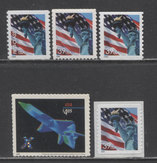 Lot 216 United States SC#3969/4018 2006 X-Planes & Flag/Statue Of Liberty Issues, Perf 10 Vertical, 10.25 Vertical, 11 Vertical & 11.25x10.75, 5 VFNH Sheet & Coil Singles, Click on Listing to See ALL Pictures, 2017 Scott Cat. $12.1
