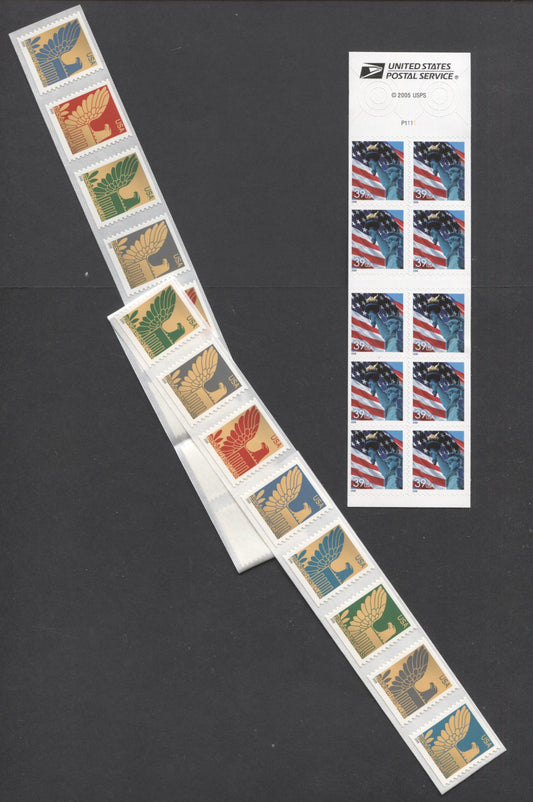 Lot 217 United States SC#3801de/3978a 2005-2006 Eagle/Backgrounds & Flag/Statue Of Liberty Issues, Unfolded Booklet, 2 VFNH Strip Of 25 & Booklet Of 10, Click on Listing to See ALL Pictures, 2017 Scott Cat. $21
