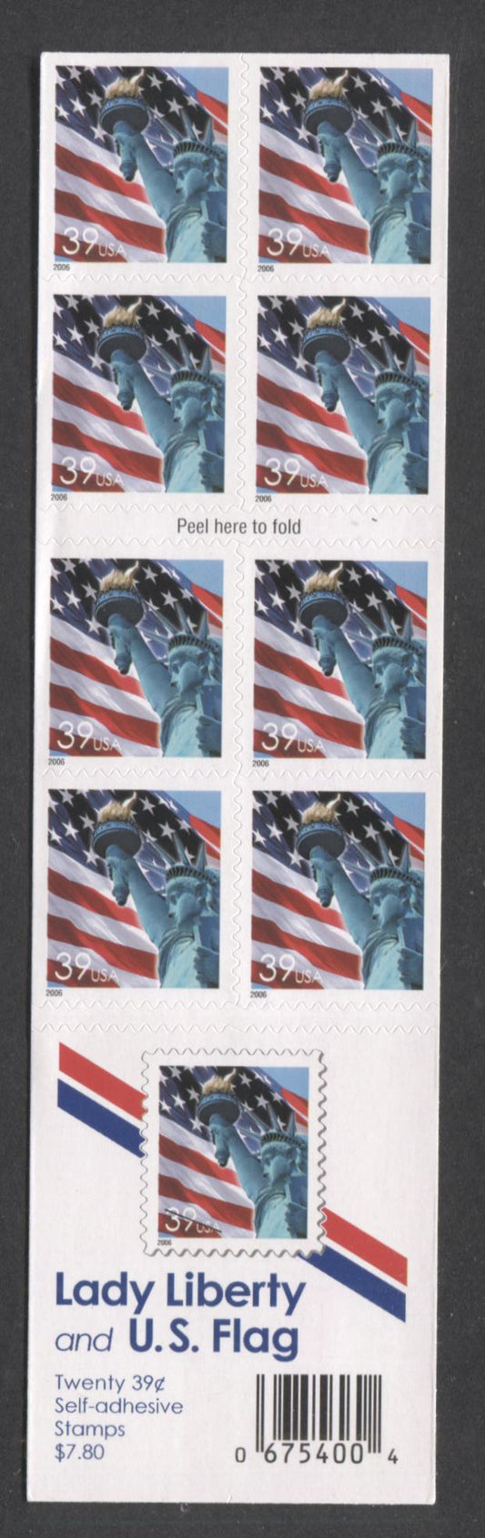 Lot 218 United States SC#3978b 39c Multicolored 2006 Flag/Statue Of Liberty Issue, Double-Sided Booklet, A VFNH Booklet Of 20, Click on Listing to See ALL Pictures, 2017 Scott Cat. $17