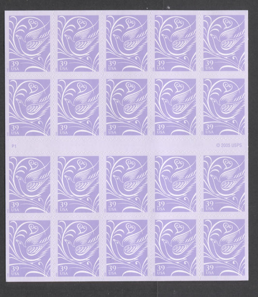 Lot 219 United States SC#3998a 39c Purple 2006 Wedding Doves, A VFNH Booklet Of 20, Click on Listing to See ALL Pictures, 2017 Scott Cat. $16