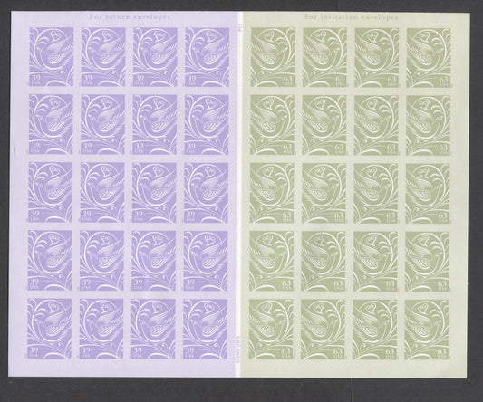 Lot 220 United States SC#3999a 39c Purple & 63c Light Green 2006 Wedding Doves, A VFNH Booklet Of 40, Click on Listing to See ALL Pictures, 2017 Scott Cat. $45