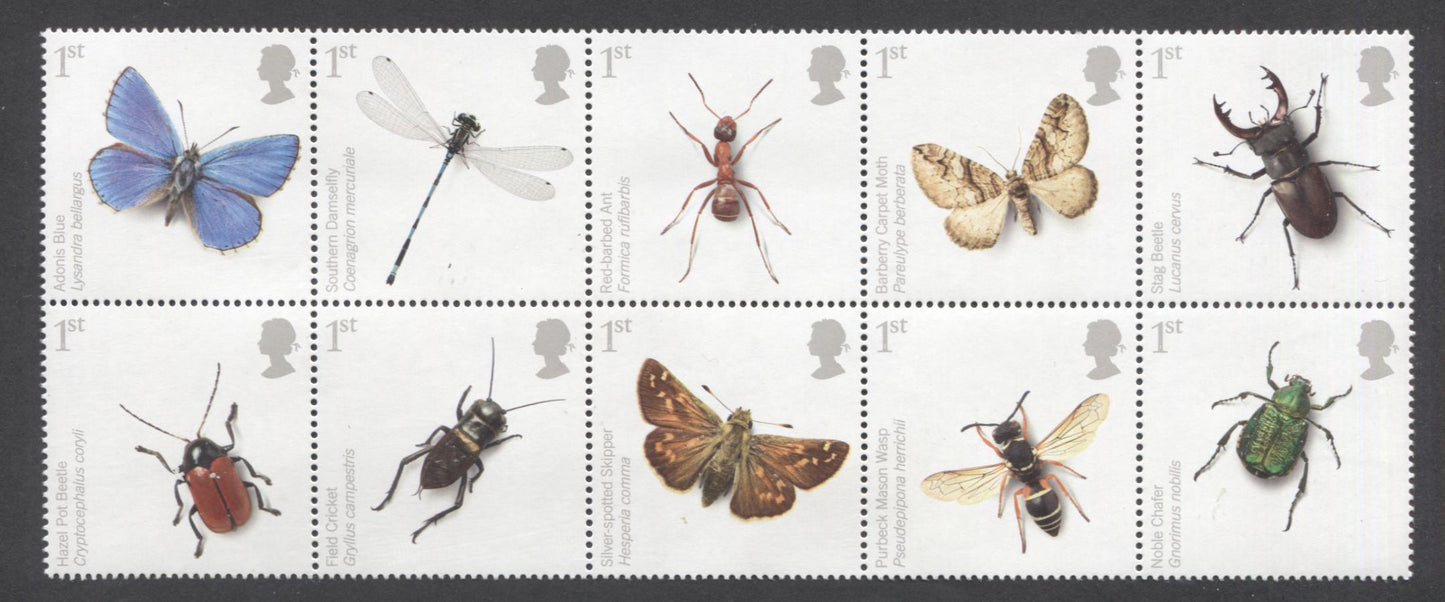 Lot 22 Great Britain SC#2572a 1st Multicolored 2008 Endangered Insects Issue, A VFNH Block Of 10, Click on Listing to See ALL Pictures, 2017 Scott Cat. $20