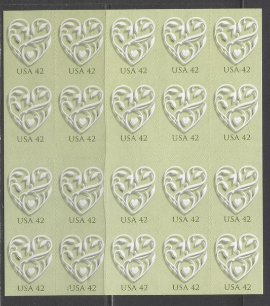 Lot 237 United States SC#4271a 42c Multicolored 2008 Wedding Hearts Issue, A VFNH Pane Of 20, Click on Listing to See ALL Pictures, 2017 Scott Cat. $18