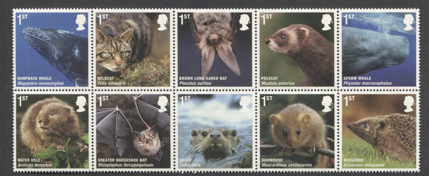 Lot 24 Great Britain SC#2784a 1st Multicolored 2010 Land/Sea Mammals Issue, A VFNH Block Of 10, Click on Listing to See ALL Pictures, 2017 Scott Cat. $20