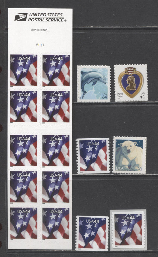 Lot 242 United States SC#4387/4396a 2009 Flags, Wildlife & Purple Heart Issues, 7 VFNH Singles & Pane Of 10, Click on Listing to See ALL Pictures, 2017 Scott Cat. $15.65