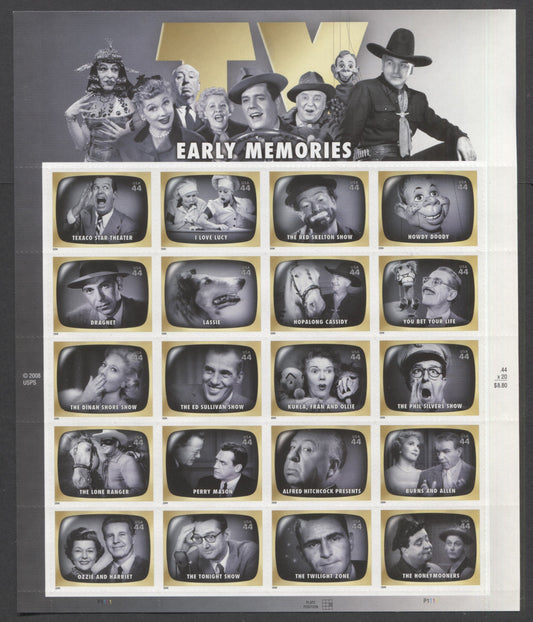 Lot 247 United States SC#4414  2009 Early TV Memories Issue, A VFNH Sheet Of 20, Click on Listing to See ALL Pictures, 2017 Scott Cat. $20
