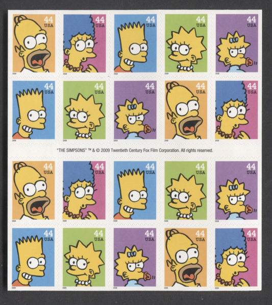 Lot 248 United States SC#4403 44c Multicolored 2009 Simpsons Issue, A VFNH Pane Of 20, Click on Listing to See ALL Pictures, 2017 Scott Cat. $23