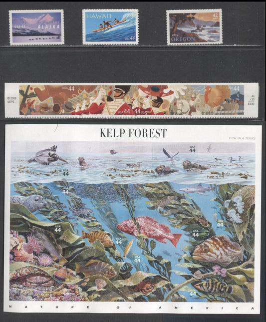 Lot 250 United States SC#4374/4423 2009 Alaska, Oregon, Hawaii, Thanksgiving Parade & Kelp Forest Issues, 5 VFNH Singles, Strip Of 4 & Sheet Of 10, Click on Listing to See ALL Pictures, 2017 Scott Cat. $18.45