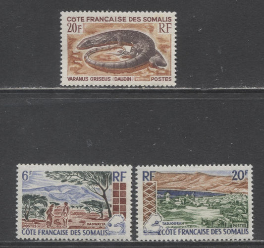 Lot 252 Somali Coast SC#304/309 1965-1967 Coasts & Monitor Lizard Issues, 3 VFNH Singles, Click on Listing to See ALL Pictures, 2017 Scott Cat. $9