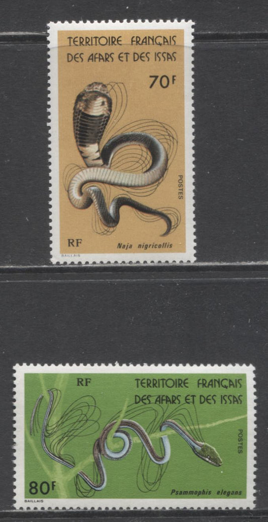 Lot 253 Affars & Issas SC#430-431 1976 Snakes Issue, 2 VFNH Singles, Click on Listing to See ALL Pictures, 2017 Scott Cat. $13.25