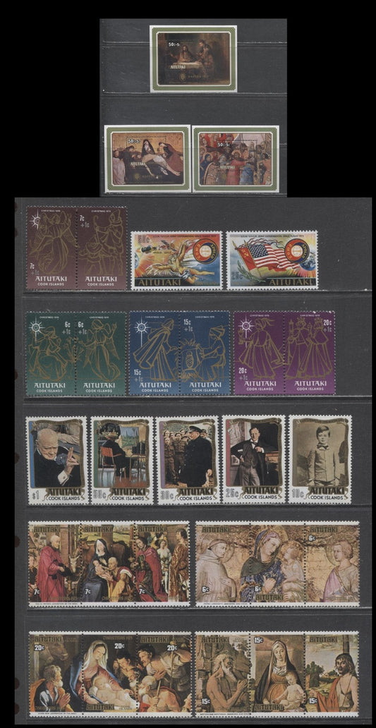 Lot 263 Aitutaki SC#110/B29 1974-1975 Churchill, Surcharge, Easter, US+USSR & Paintings Issues, 17 VFNH Singles & Strips Of 3, Click on Listing to See ALL Pictures, 2017 Scott Cat. $10.8