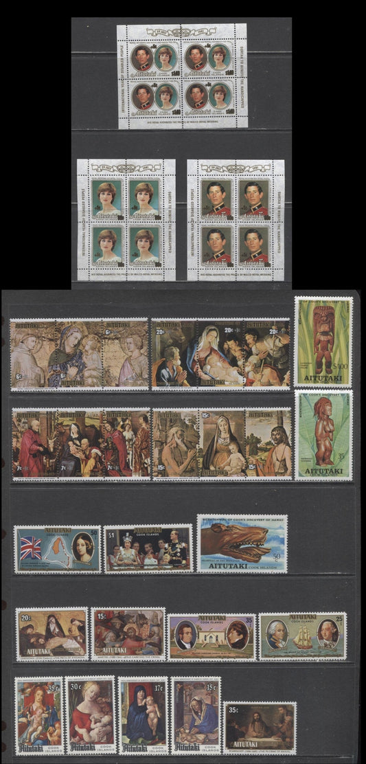 Lot 264 Aitutaki SC#148/B37 1975-1981 Surcharged/Royal Wedding Issues, 21 VFNH Singles, Strips & Souvenir Sheets, Click on Listing to See ALL Pictures, 2017 Scott Cat. $18.6