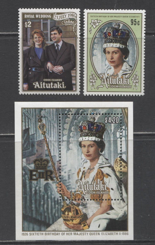 Lot 267 Aitutaki SC#392/397 1986 Queen Baby & Royal Wedding Issues, 3 VFNH Singles, Click on Listing to See ALL Pictures, 2017 Scott Cat. $11