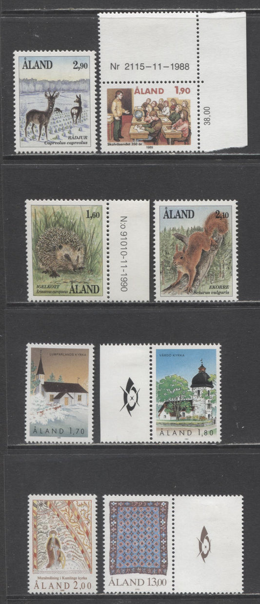 Lot 270 Aland SC#37/57 1988 Handcrafts, Church, Mammals & Education System, 8 VFNH Singles, Click on Listing to See ALL Pictures, 2017 Scott Cat. $18.15