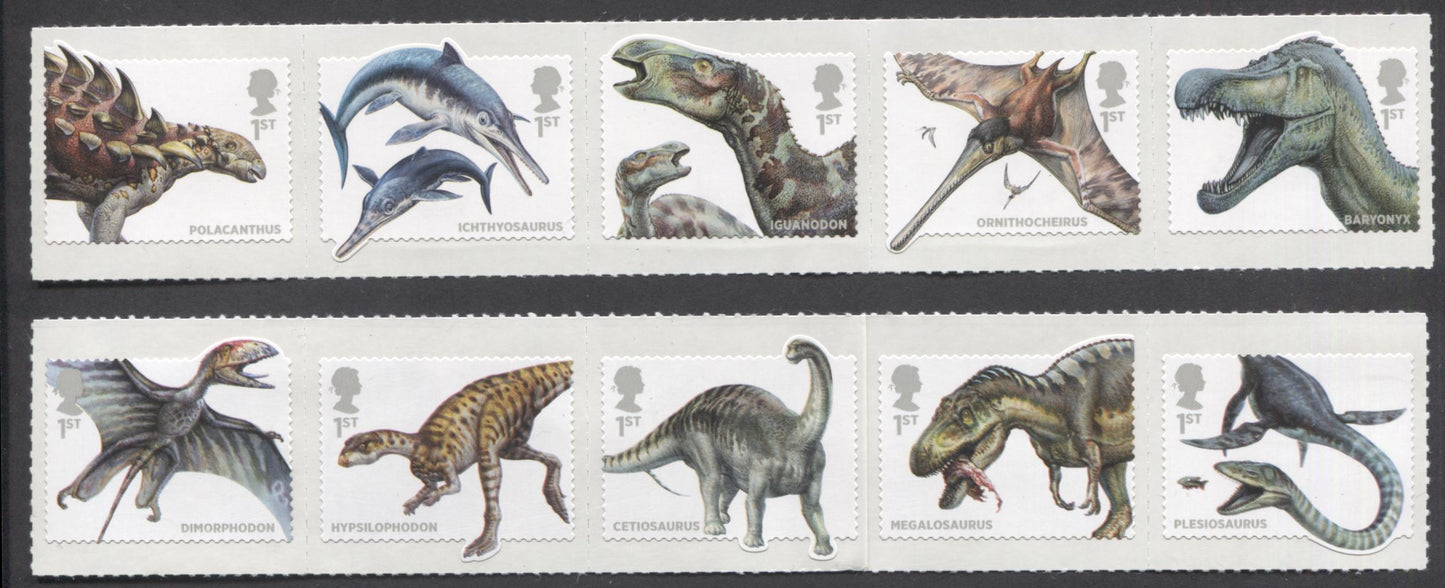 Lot 27 Great Britain SC#3232a-3237a 2013 Dinosaurs Issue, 2 VFNH Strips Of 5, Click on Listing to See ALL Pictures, 2017 Scott Cat. $19