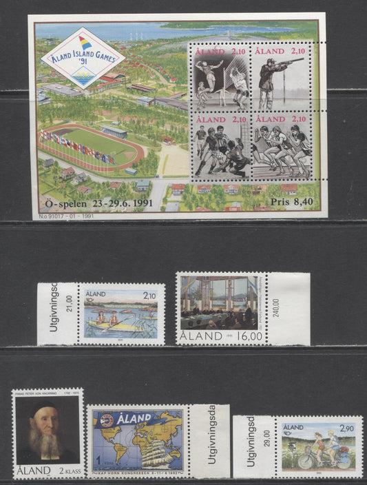 Lot 271 Aland SC#58-63 1991-1992 Aland Island Games - Cape Horn Congress Issues, 6 VFNH Singles & Souvenir Sheet, Click on Listing to See ALL Pictures, 2017 Scott Cat. $19.05