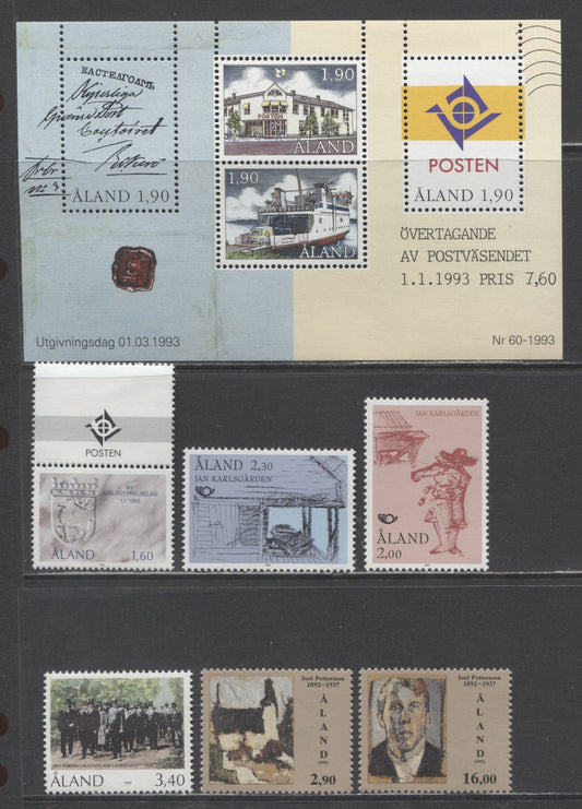 Lot 272 Aland SC#68-74 1992-1993 Parliament AVN - Postal Admin Issues, 7 VFNH Singles & Souvenir Sheet, Click on Listing to See ALL Pictures, 2017 Scott Cat. $17.55