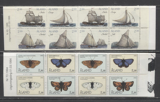 Lot 275 Aland SC#81a/112a 1994-1995 Butterflies & Cargo Vessels Issue, 2 VFNH Booklets Of 8, Click on Listing to See ALL Pictures, 2017 Scott Cat. $22.5