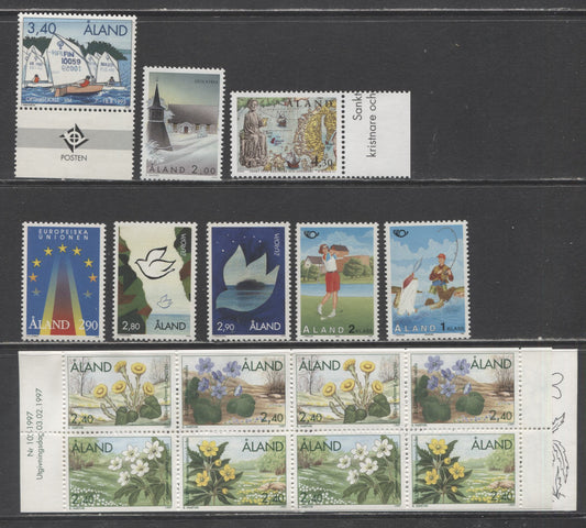Lot 277 Aland SC#91/133a 1995-2000 Entry Into Union/Churches Issues, 8 VFNH Singles & Booklet, Click on Listing to See ALL Pictures, 2017 Scott Cat. $20.8