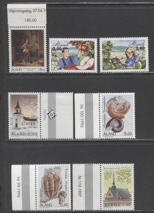 Lot 279 Aland SC#85/139 1994-2000 Fossils, Churches, Haircut & Horticulture Issues, 7 VFNH Singles, Click on Listing to See ALL Pictures, 2017 Scott Cat. $18.55