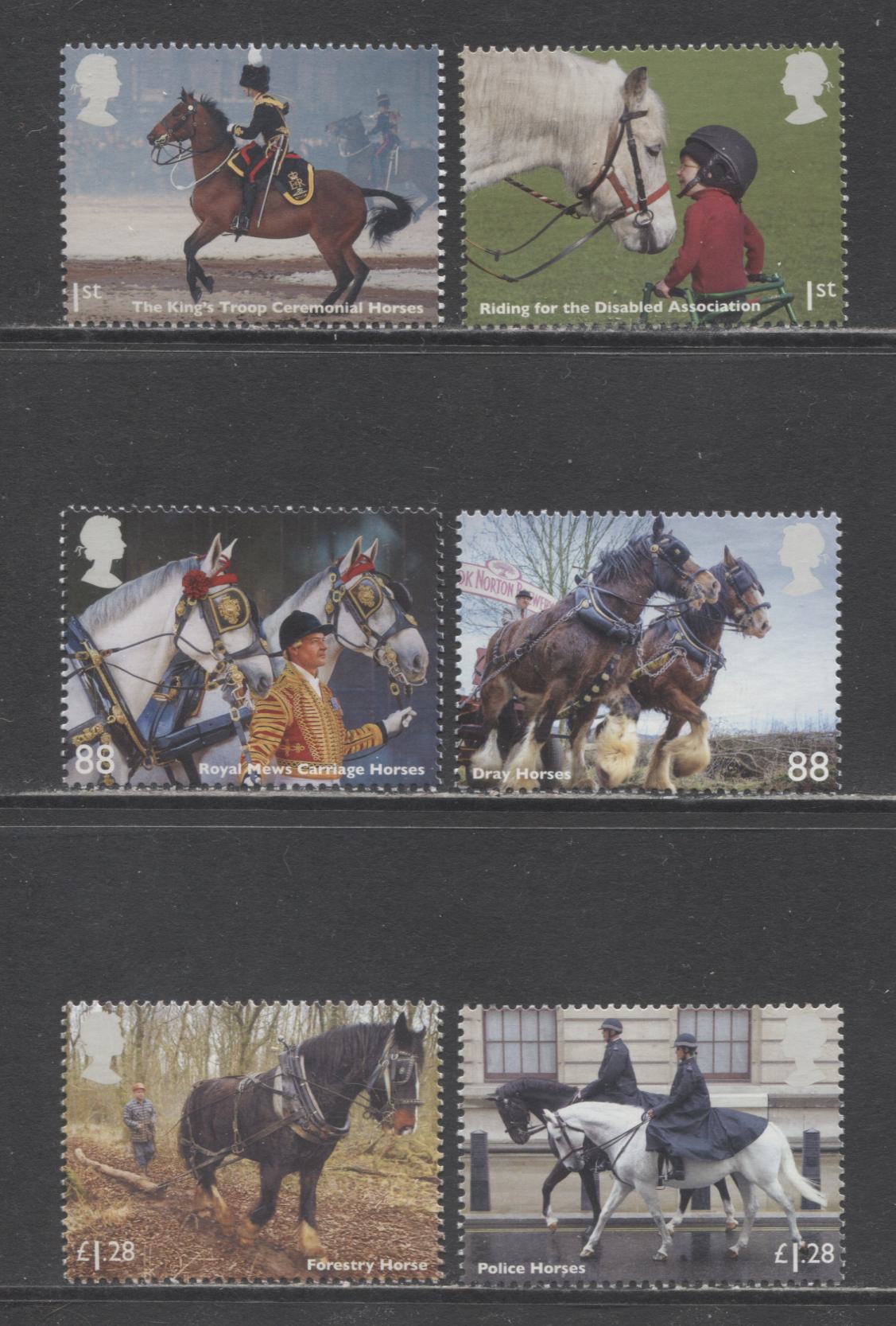 Lot 28 Great Britain SC#3260-3265 2014 Horses Issue, 6 VFNH Singles, Click on Listing to See ALL Pictures, 2017 Scott Cat. $18.5