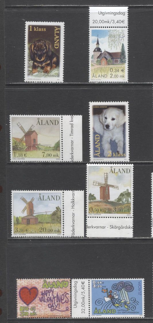 Lot 286 Aland SC#179/192 2001 Valenties/Churches Issues, 8 VFNH Singles, Click on Listing to See ALL Pictures, 2017 Scott Cat. $19.65
