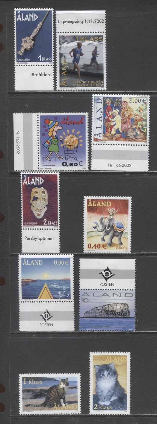 Lot 289 Aland SC#201/211 2002-2003 Introduction Of Euro/Cats Issues, 10 VFNH Singles, Click on Listing to See ALL Pictures, 2017 Scott Cat. $25